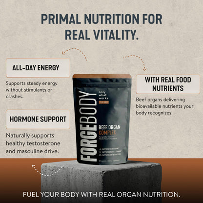 FORGEBODY® Beef Organ Complex Capsules [1 Month] - 100% Grass Fed Beef Organ Supplement with Blend of Liver, Heart, Bone Marrow, Pancreas & Testicles - Maple Wellness Supplements