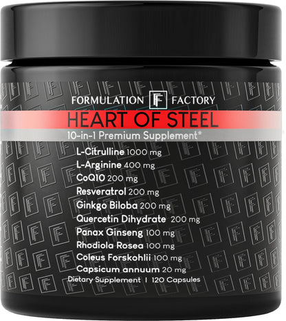 Formulation Factory Heart of Steel - L-Citrulline 1000mg with L-Arginine, CoQ10, Resveratrol, Ginkgo Biloba, Quercetin, Ginseng & Rhodiola - Maple Wellness Supplements