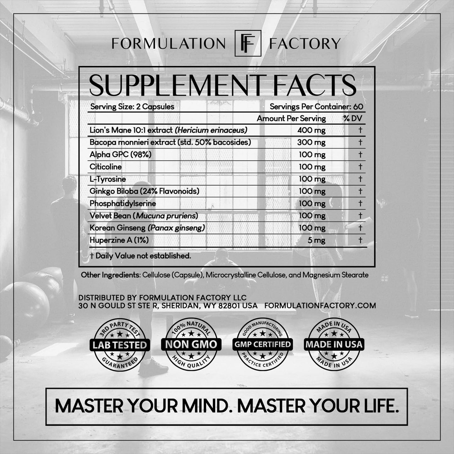 Formulation Factory Nootropic Brain Supplement - Boss Mode Focus & Memory Complex with Lion's Mane, Alpha GPC & Bacopa - Cognitive Support - 120 Capsules, 2 Month Supply - Maple Wellness Supplements