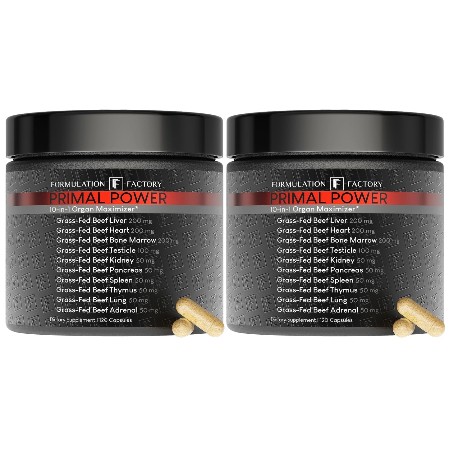 Formulation Factory Primal Power 10-in-1 Grass-Fed Organ Supplement with Beef Liver, Heart, Marrow, Testicle, Kidney, Supports Vitality, Hormones, Energy, Immunity (4 Month Supply, 240 Capsules) - Maple Wellness Supplements