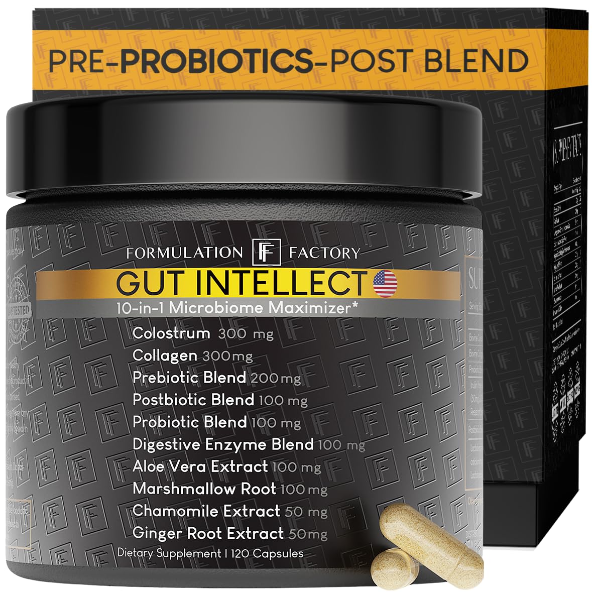 Formulation Factory Probiotics for Women & Men - Gut Intellect 10-in-1 Digestive Enzymes with Prebiotics and Postbiotics - Total Gut Health Supplement - 120 Capsules, 2 Month Supply - Maple Wellness Supplements