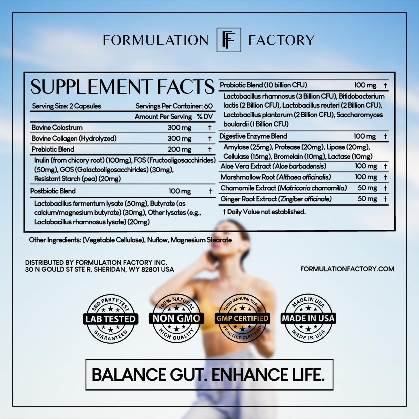 Formulation Factory Probiotics for Women & Men - Gut Intellect 10-in-1 Digestive Enzymes with Prebiotics and Postbiotics - Total Gut Health Supplement - Maple Wellness Supplements