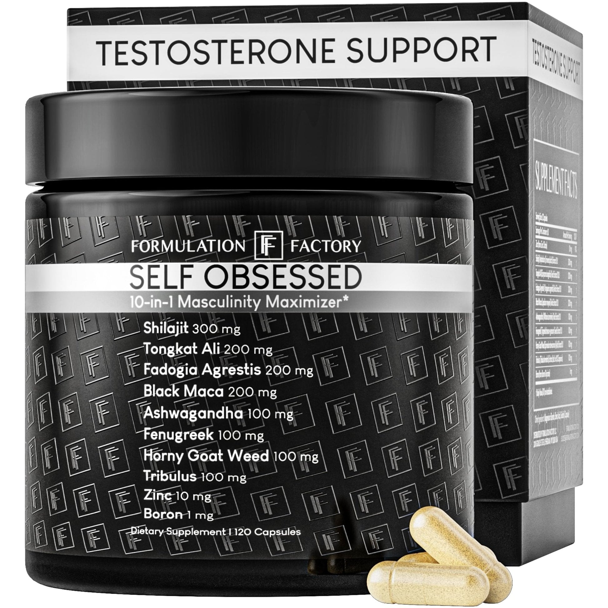 Formulation Factory Self Obsessed 10-in-1 Natural Booster for Men, Supplement for Men with Shilajit, Tongkat Ali, Fadogia Agrestis, 120 Capsules, 2 Month Supply - Maple Wellness Supplements
