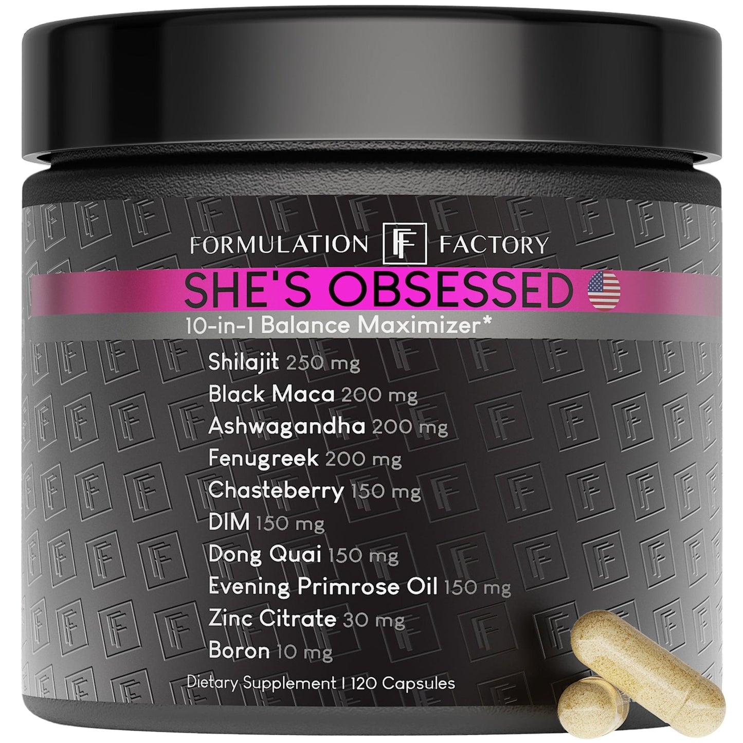 Formulation Factory She's Obsessed: 10-in-1 Hormone Balance Maximizer with Shilajit, Maca, Ashwagandha, DIM, Dong Quai, Zinc & More for Vitality & Balance – 120 Capsules 2 Months - Maple Wellness Supplements