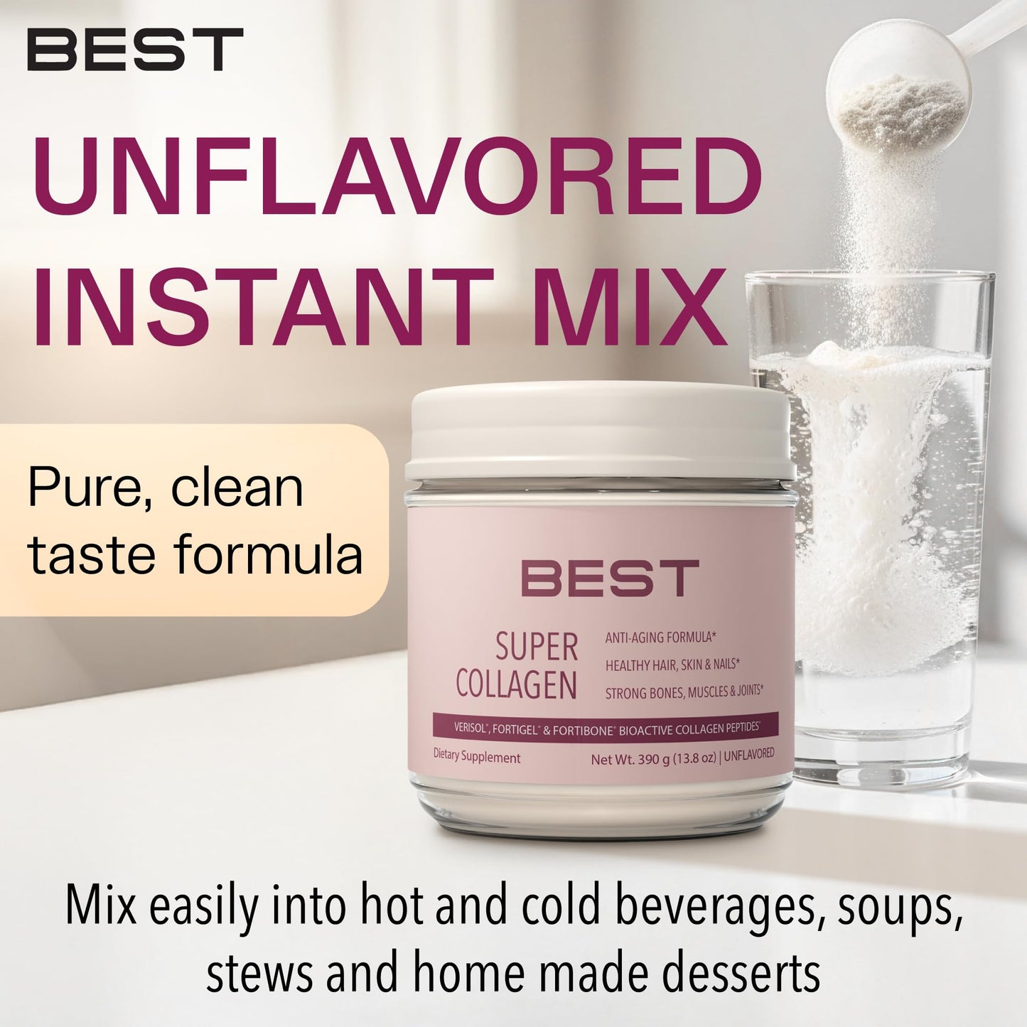 FORTIBONE® Collagen - 3 Clinically-Supported Bioactive Collagen Peptides with FORTIBONE®, FORTIGEL®, VERISOL® Unflavored Collagen for Women - Reduce Wrinkles, - Maple Wellness Supplements