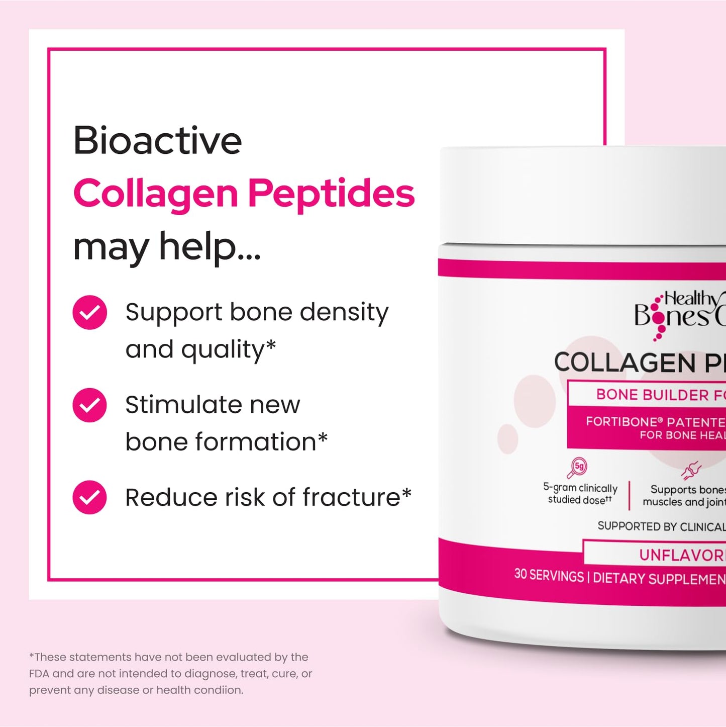 FORTIBONE Collagen Peptides Essential Bone Builder Hydrolyzed Collagen Powder for Women & Men, Clinically-Supported for Bone Strength & Density - Maple Wellness Supplements