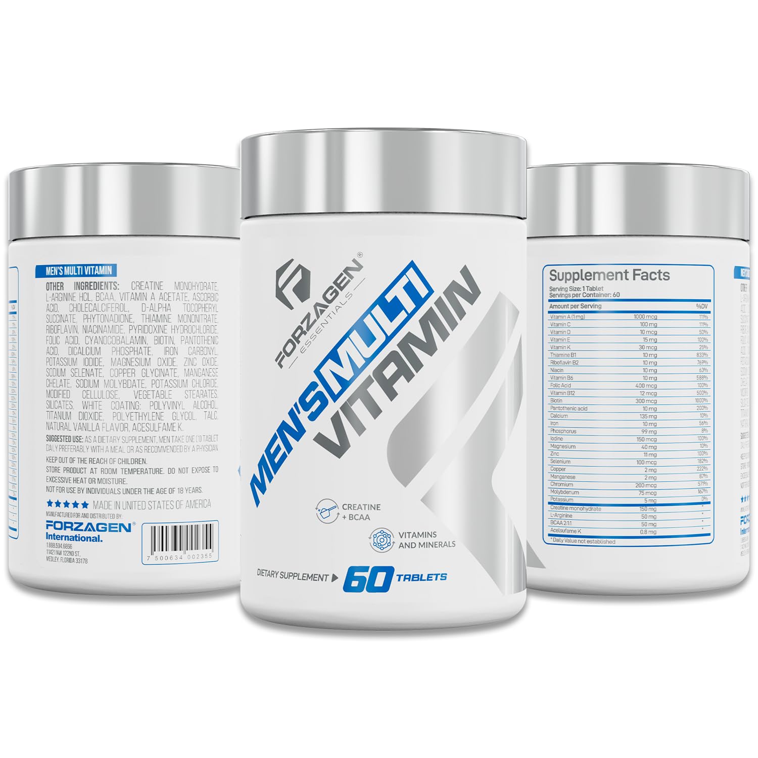 Forzagen Essentials Men's Multivitamin with Creatine and BCAA, Complete Vitamin and Mineral Complex, 60 Tablets - Maple Wellness Supplements
