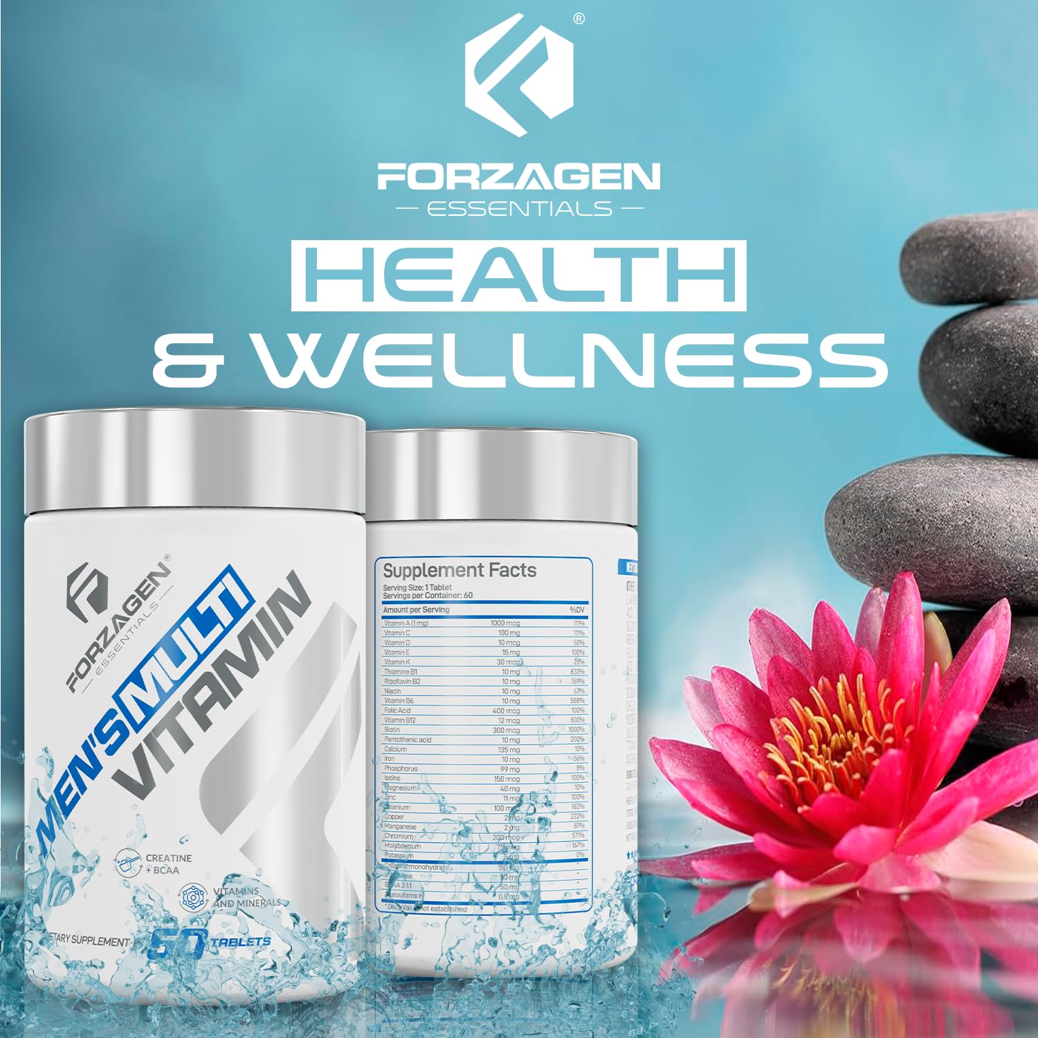 Forzagen Essentials Men's Multivitamin with Creatine and BCAA, Complete Vitamin and Mineral Complex, 60 Tablets - Maple Wellness Supplements