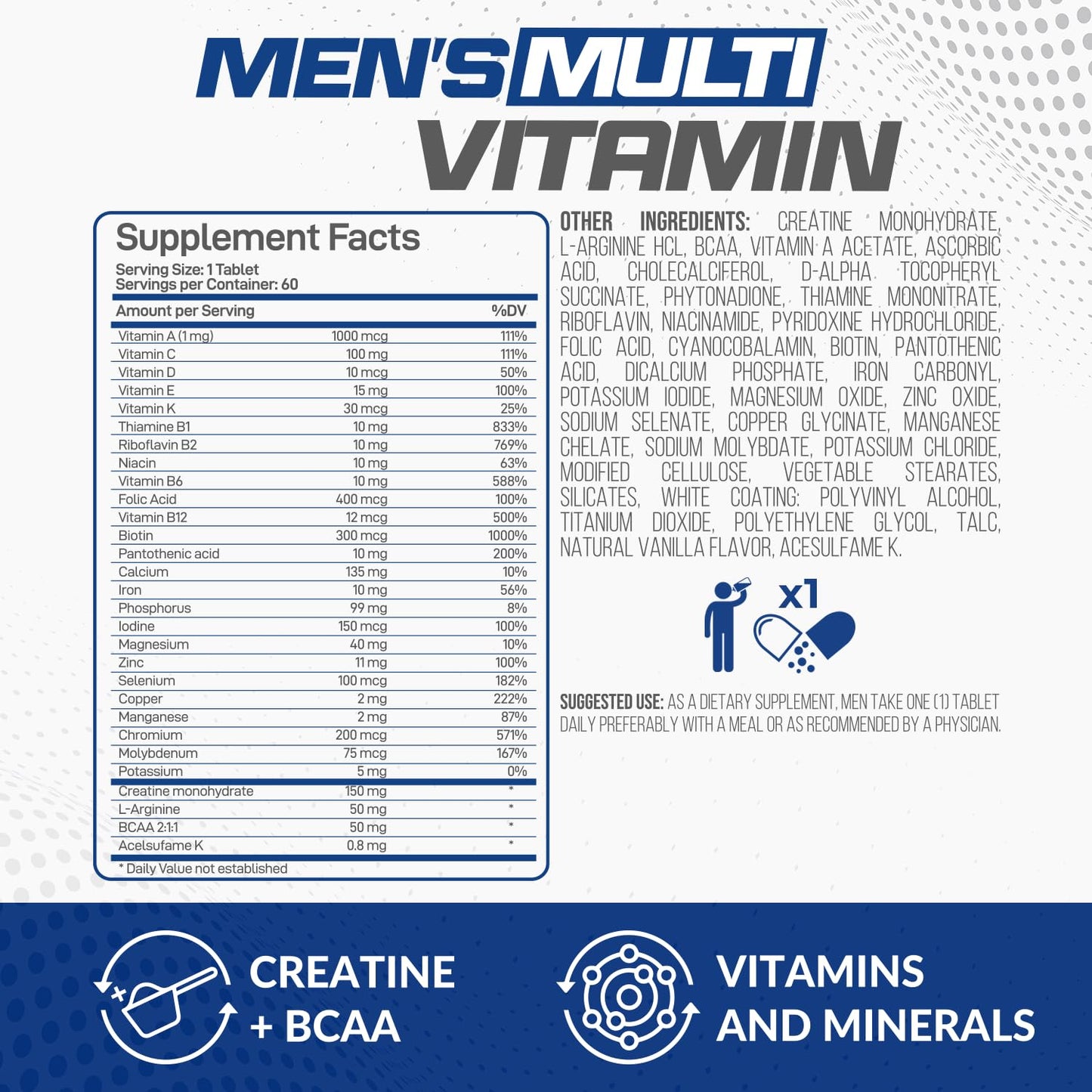 Forzagen Essentials Men's Multivitamin with Creatine and BCAA, Complete Vitamin and Mineral Complex, 60 Tablets - Maple Wellness Supplements