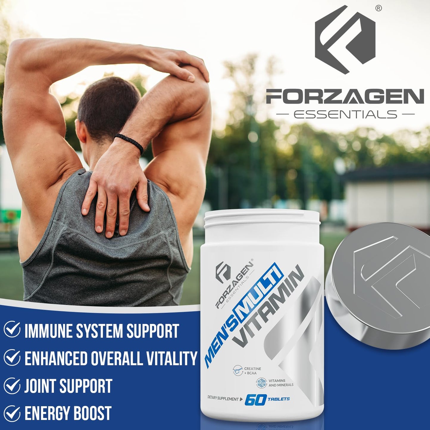Forzagen Essentials Men's Multivitamin with Creatine and BCAA, Complete Vitamin and Mineral Complex, 60 Tablets - Maple Wellness Supplements