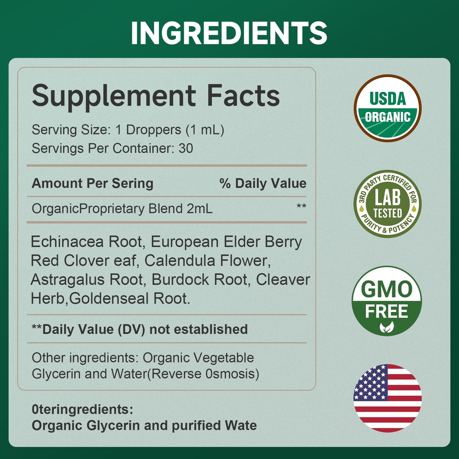 FOTN Lymphatic Drainage Drops - Organic Herbal Supplements - Echinacea | Elderberry | Astragalus | Burdock | Calendula | - Immune Support, Lymphatic Detoxd&Cleanse, 2 fl oz - Maple Wellness Supplements