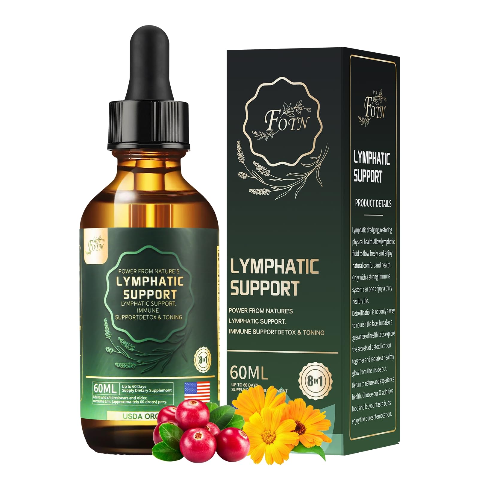 FOTN Lymphatic Drainage Drops - Organic Herbal Supplements - Echinacea | Elderberry | Astragalus | Burdock | Calendula | - Immune Support, Lymphatic Detoxd&Cleanse, 2 fl oz - Maple Wellness Supplements