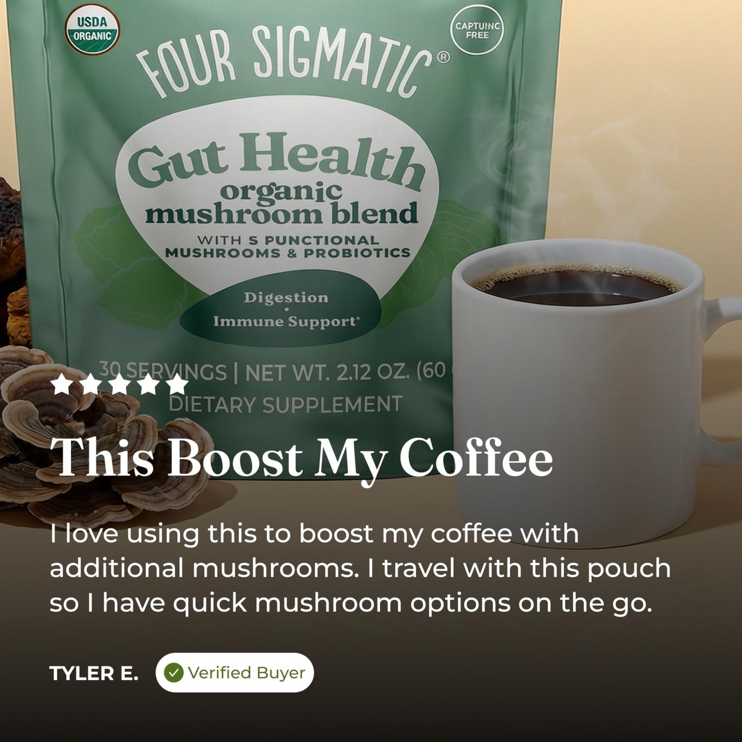 Four Sigmatic Gut Health Mushroom Blend | Organic Mushroom Powder Complex with Turkey Tail, Lion’s Mane, Cordyceps, Chaga, Probiotics and More - Maple Wellness Supplements