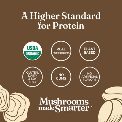 Four Sigmatic Organic Plant-Based Protein Powder | Clean Vegan Protein Elevated with Lion’s Mane, Chaga, Cordyceps and More for Brain Function and Immune Support | Creamy Cacao, 21.16 oz - Maple Wellness Supplements