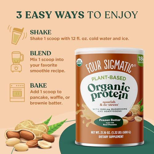 Four Sigmatic Organic Plant-Based Protein Powder Peanut Butter Protein with Lion’s Mane - Maple Wellness Supplements