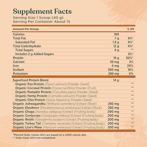 Four Sigmatic Organic Plant-Based Protein Powder Peanut Butter Protein with Lion’s Mane - Maple Wellness Supplements