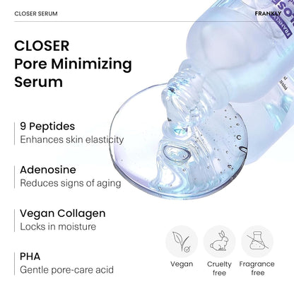 FRANKLY Closer Serum | Pore Minimizer Serum | 9 Peptides, Vegan Collagen, Adenosine, PHA | Korean Pore Minimizer for Glass Skin - Maple Wellness Supplements