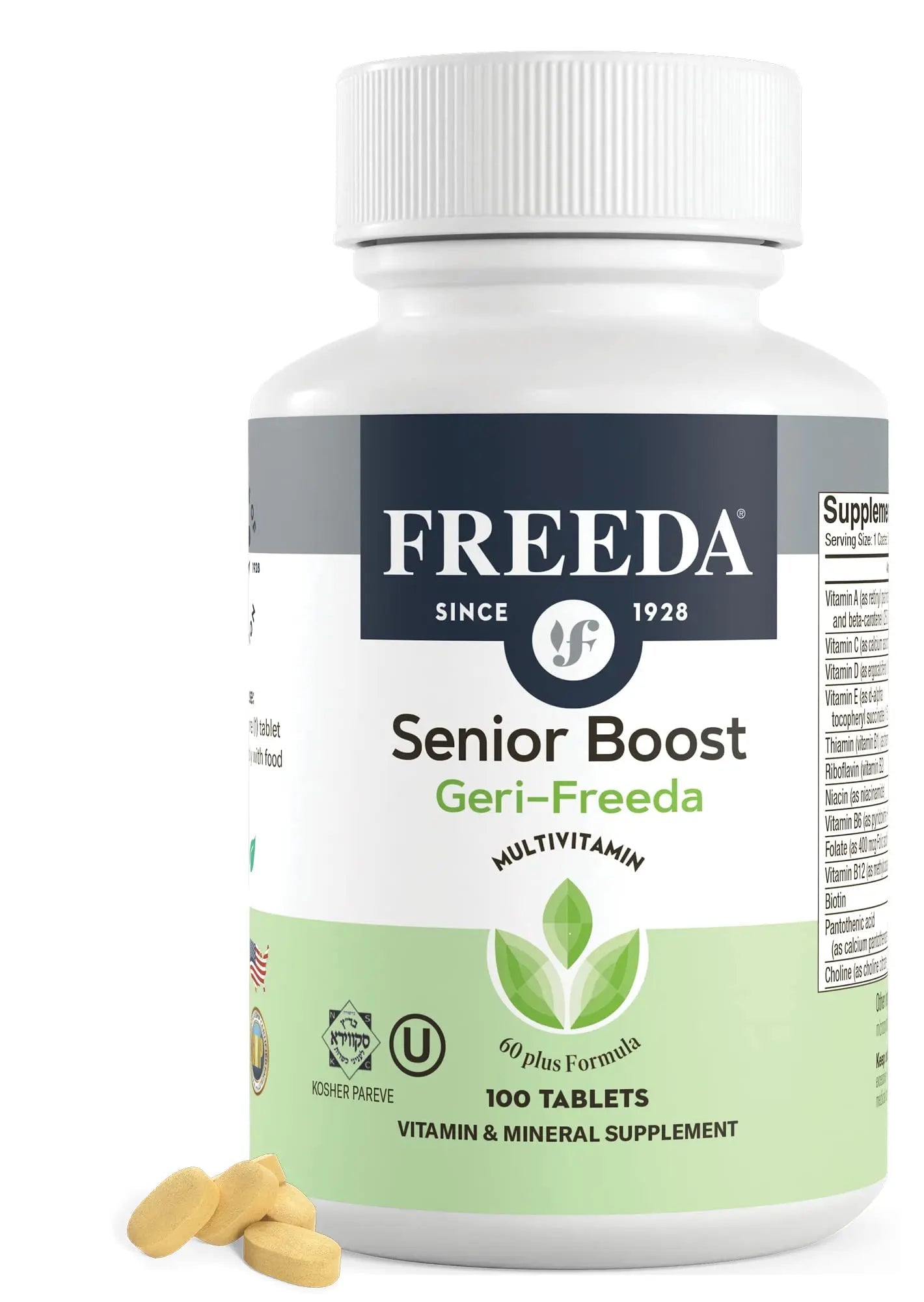 Freeda Senior Multivitamin - Kosher Vitamins for Men & Women 60 and Over - One Daily Coated Tablet - Women’s & Men’s Vitamins Multivitamin 60 Plus - Maple Wellness Supplements