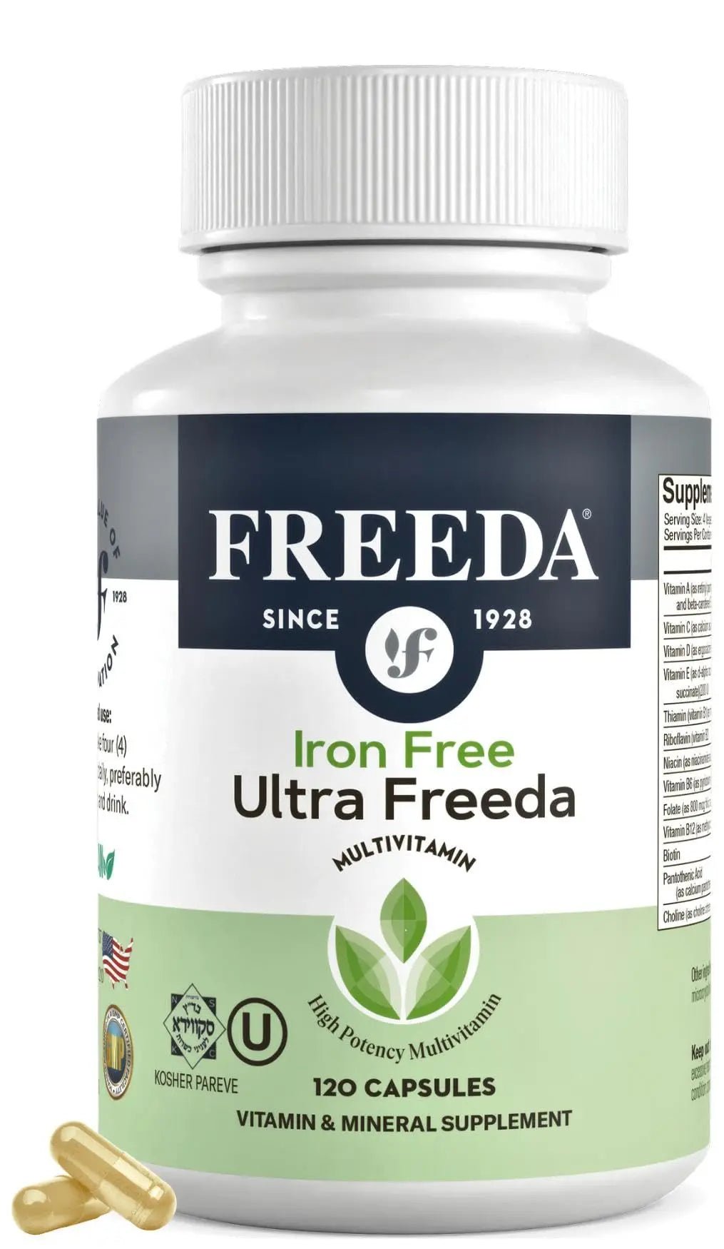 FREEDA Ultra Multivitamin Capsules – High-Potency Daily Supplement for Men & Women – Iron-Free – 120 Count – Kosher Certified - Maple Wellness Supplements