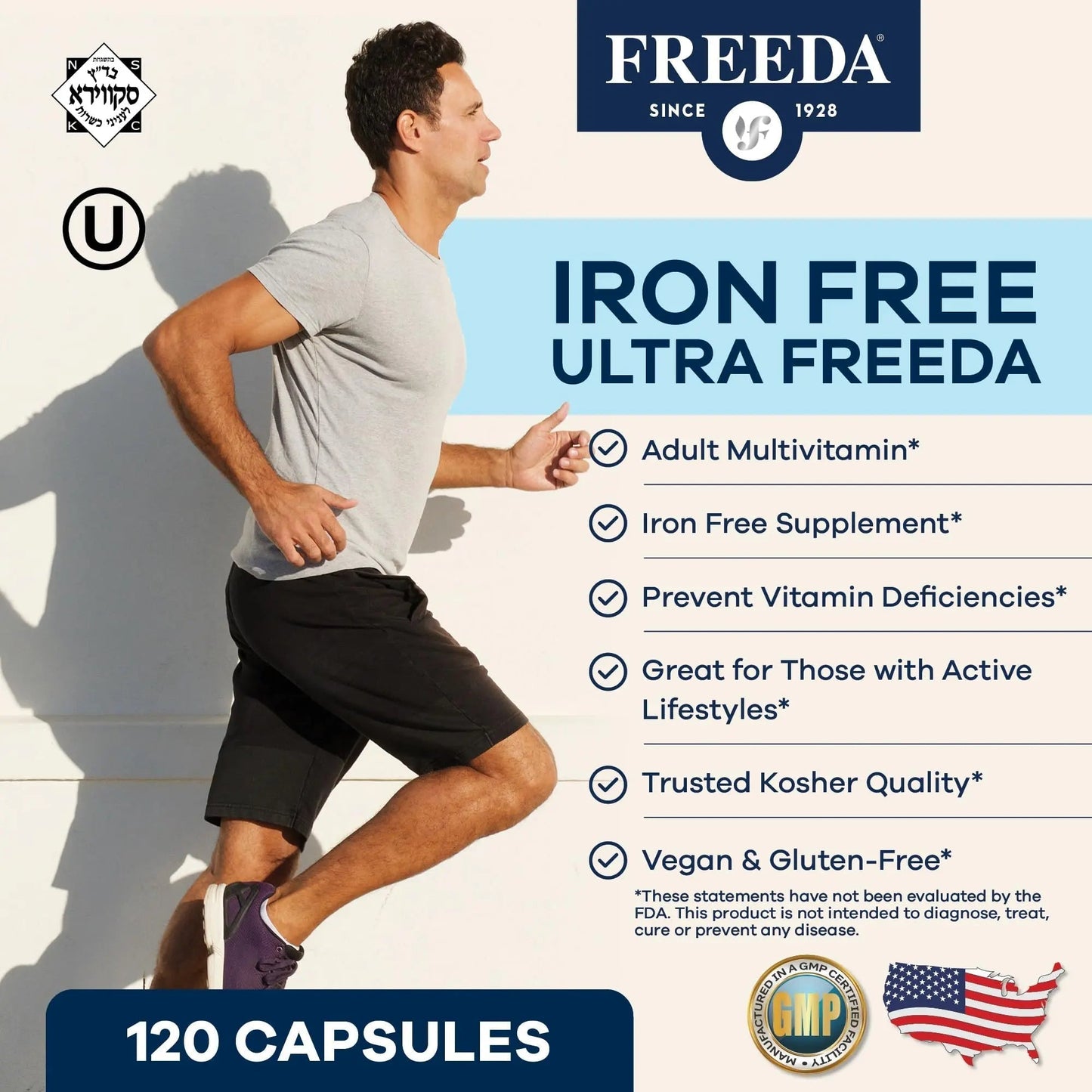 FREEDA Ultra Multivitamin Capsules – High-Potency Daily Supplement for Men & Women – Iron-Free – 120 Count – Kosher Certified - Maple Wellness Supplements