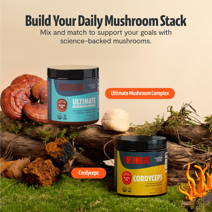 FreshCap Mushrooms Ultimate Mushroom Supplement Powder 12,000mg - Nootropic Organic Mushroom Complex for Focus & Memory, Brain Support Supplement, Ayurveda Mushroom Powder Extract (60 Servings) - Maple Wellness Supplements