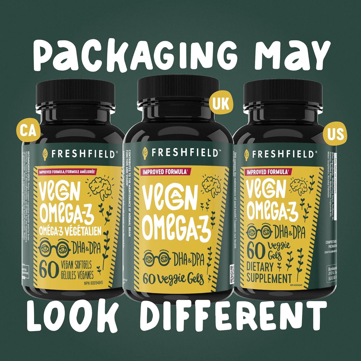 Freshfield Vegan Omega 3, Algae (Algal) Oil, Fish Oil Free Company, Third Party Tested, Carrageenan Free, DHA Supplement w/DPA - Maple Wellness Supplements