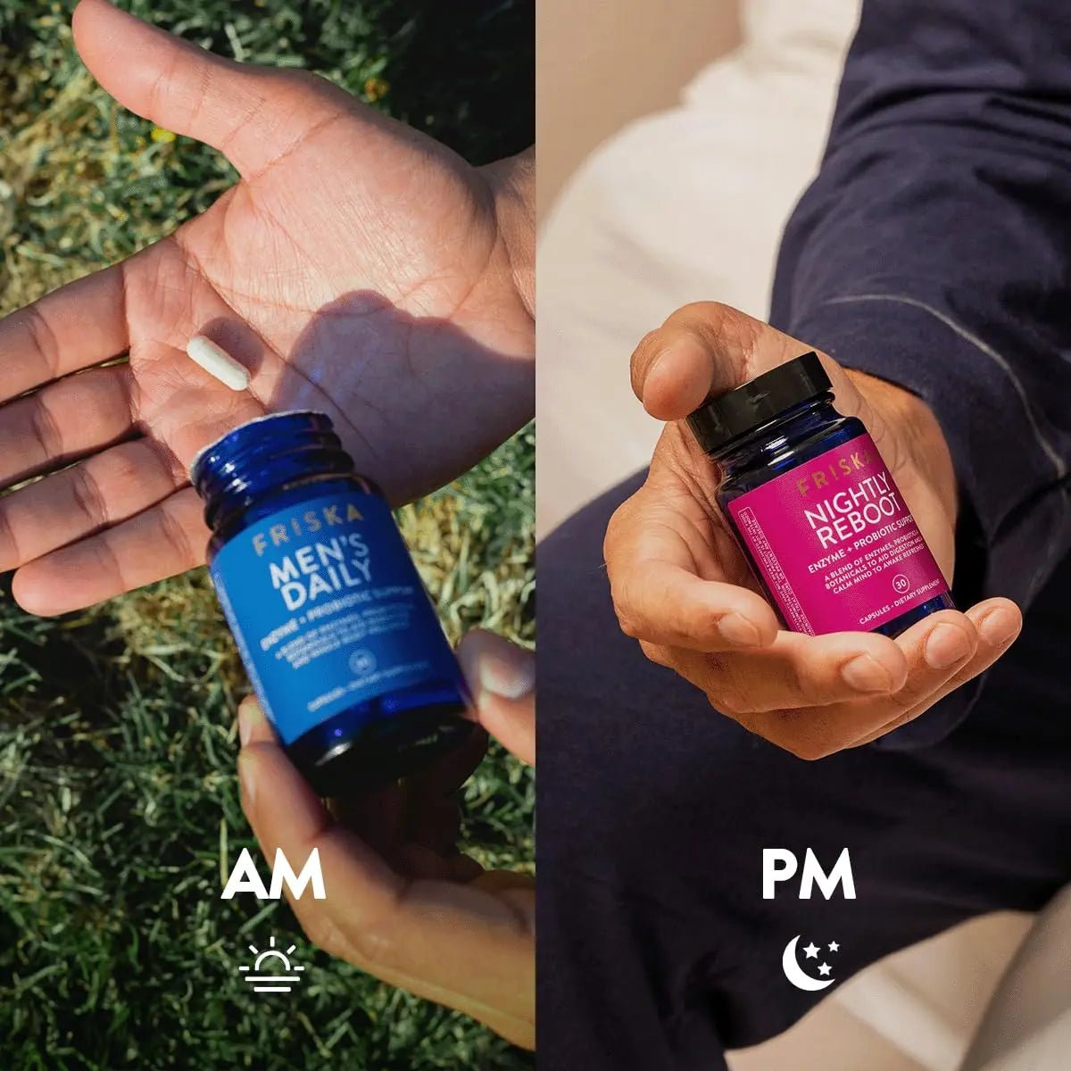 Friska Daily Digestive Enzymes with Probiotics for Men - Helps Break Down Protein, Fat & Carbs, Reduces Bloating & Gas, with Vitamins B6 & B12, 30 Capsules - Maple Wellness Supplements