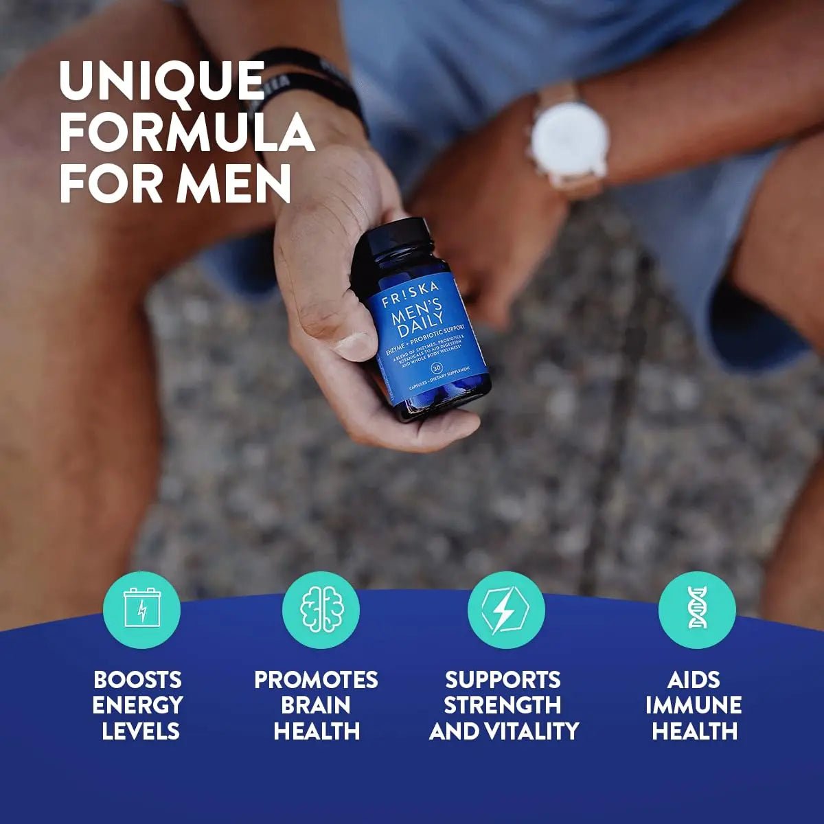 Friska Daily Digestive Enzymes with Probiotics for Men - Helps Break Down Protein, Fat & Carbs, Reduces Bloating & Gas, with Vitamins B6 & B12, 30 Capsules - Maple Wellness Supplements