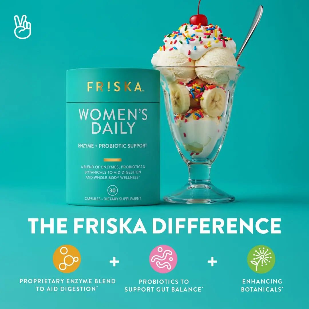 FRISKA Women’s Daily Digestive Enzyme and Probiotics Supplement, Advanced Natural Support for Female Digestive Health, Fights Bloating, Eases Digestion, Supports Nutrient Absorption, 30 Capsules - Maple Wellness Supplements