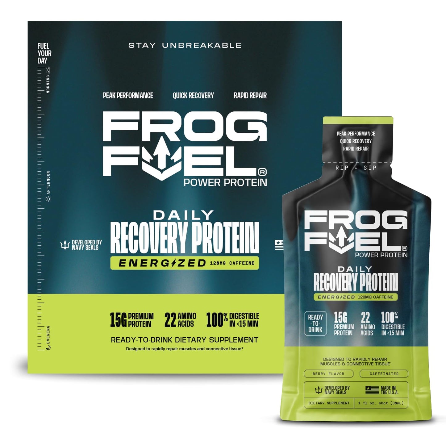 Frog Fuel Power Energized Complete Protein Shot, 15g, Nano Hydrolyzed & Grass Fed, 80mg Caffeine, Gluten Free, Fat & Sugar Free, 22 Amino Acids, - Maple Wellness Supplements