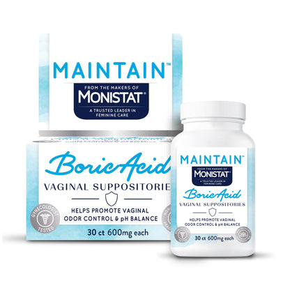 from The Makers of Monistat, Maintain Boric Acid Suppositories for Women, Fragrance-Free Inserts for Vaginal Odor Control and pH Balance Without Irritation, 30 Count - Maple Wellness Supplements