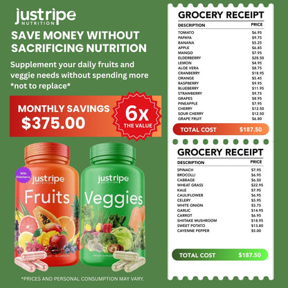 Fruits and Veggies Supplement - 90 Fruit and 90 Vegetable Capsules - 100% Whole Natural Superfood - Filled with Super Greens Vitamins and Minerals - Supports Balance Energy Levels (1 Pack) - Maple Wellness Supplements