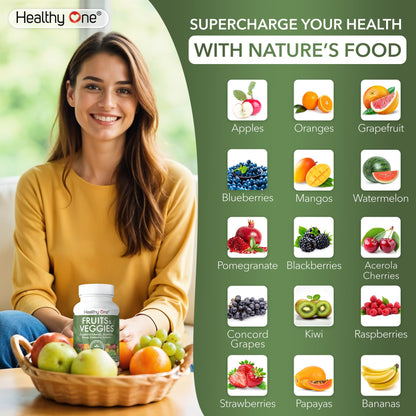 Fruits & Veggies Formula - 27 Premium Whole Foods - Organic Ingredients - Equals 3 Servings of Fruits & Vegetables - Improve Energy, Focus & Immune Function - Fiber - Antioxidants - 120ct (60 Serv) - Maple Wellness Supplements