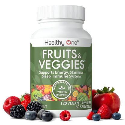 Fruits & Veggies Formula - 27 Premium Whole Foods - Organic Ingredients - Equals 3 Servings of Fruits & Vegetables - Improve Energy, Focus & Immune Function - Fiber - Antioxidants - 120ct (60 Serv) - Maple Wellness Supplements
