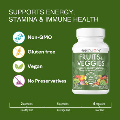 Fruits & Veggies Formula - 27 Premium Whole Foods - Organic Ingredients - Equals 3 Servings of Fruits & Vegetables - Improve Energy, Focus & Immune Function - Fiber - Antioxidants - 120ct (60 Serv) - Maple Wellness Supplements