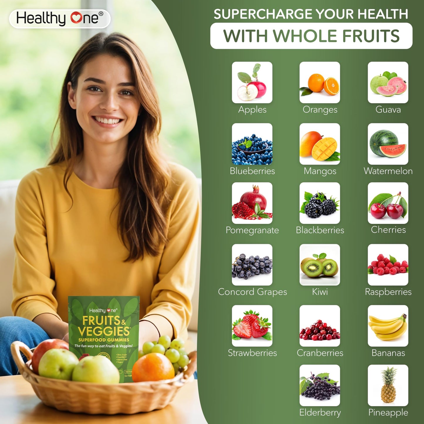 Fruits & Veggies Sugar-Free Gummies - 27 Whole Foods - Equals 3 Servings of Fruits & Vegetables - Improve Energy, Focus & Immune Function - Fiber - Antioxidants - Organic Ingredients - 14 Packets - Maple Wellness Supplements