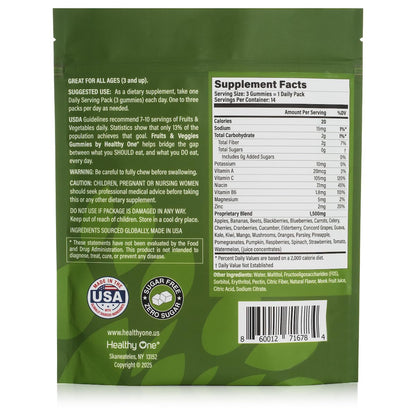 Fruits & Veggies Sugar-Free Gummies - 27 Whole Foods - Equals 3 Servings of Fruits & Vegetables - Improve Energy, Focus & Immune Function - Fiber - Antioxidants - Organic Ingredients - 14 Packets - Maple Wellness Supplements