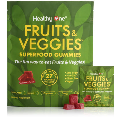 Fruits & Veggies Sugar-Free Gummies - 27 Whole Foods - Equals 3 Servings of Fruits & Vegetables - Improve Energy, Focus & Immune Function - Fiber - Antioxidants - Organic Ingredients - 14 Packets - Maple Wellness Supplements