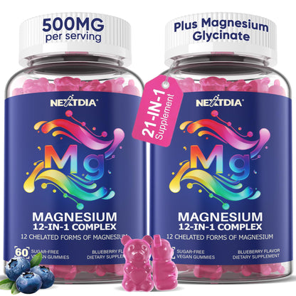 Full Spectrum Magnesium Glycinate Complex 21 in 1 Gummies for Deep Calm Sleep, 12 Forms Magnesium Citrate Malate Taurate Orotate for Women Men + Probiotics w/Ashwagandha, L-Theanine, GABA, 120Cts - Maple Wellness Supplements