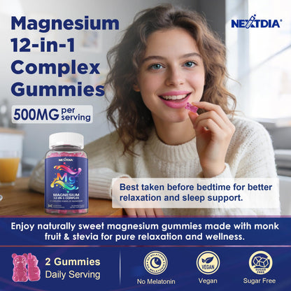 Full Spectrum Magnesium Glycinate Complex 21 in 1 Gummies for Deep Calm Sleep, 12 Forms Magnesium Citrate Malate Taurate Orotate for Women Men + Probiotics w/Ashwagandha, L-Theanine, GABA, 120Cts - Maple Wellness Supplements