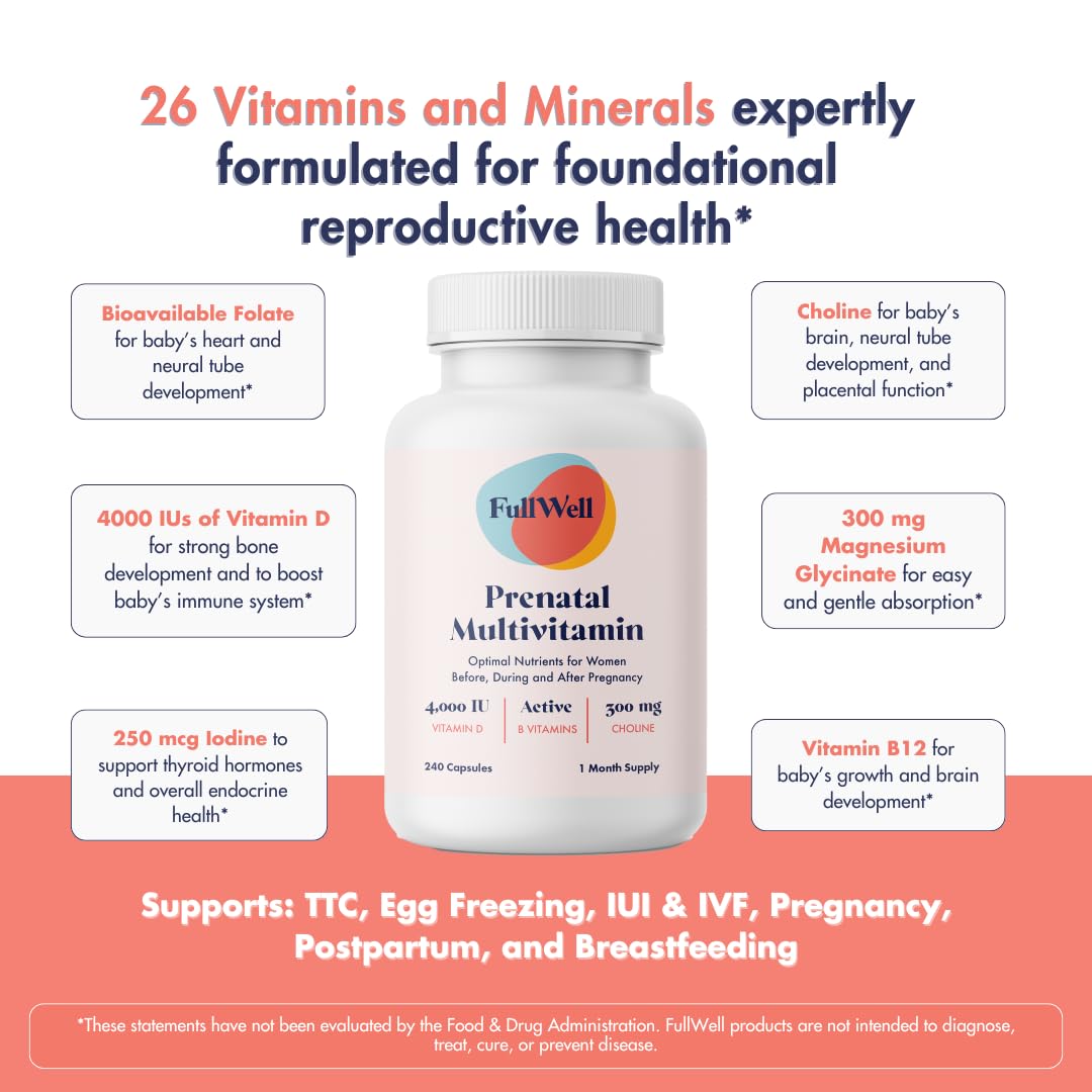 FullWell Women's Prenatal Multivitamin - Healthy Pregnancy Support - Contains Choline & Folate - Supports Fetal Growth - Maple Wellness Supplements