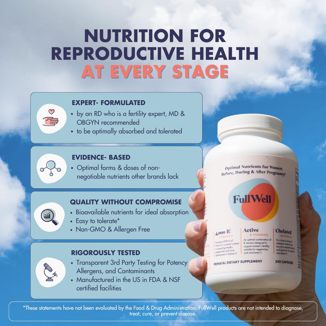 FullWell Women's Prenatal Multivitamin - Healthy Pregnancy Support - Contains Choline & Folate - Supports Fetal Growth - Maple Wellness Supplements