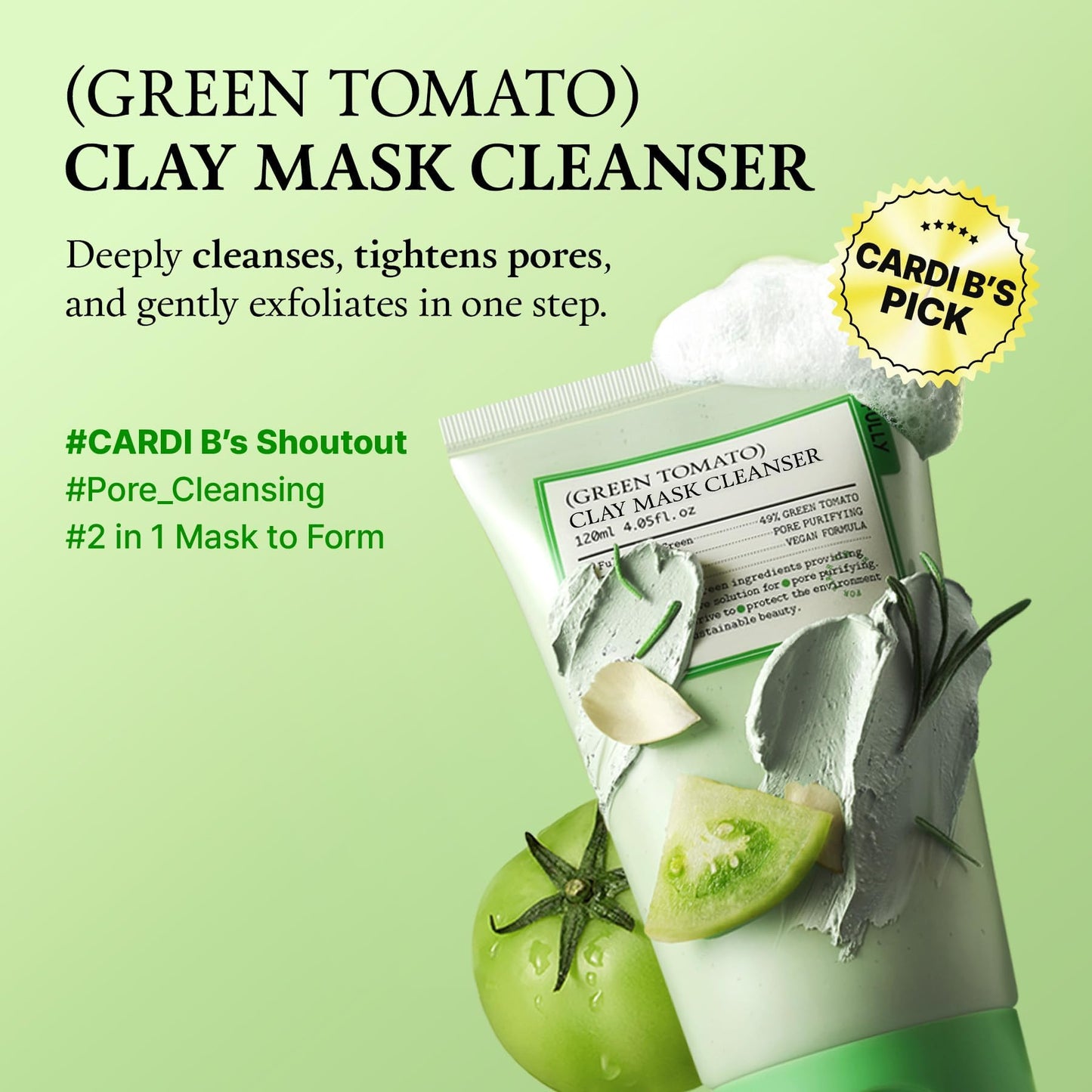 FULLY Green Tomato Facial Cleanser, Cardi B’s Clay Mask Cleanser for Deep Pore Cleanse - Maple Wellness Supplements