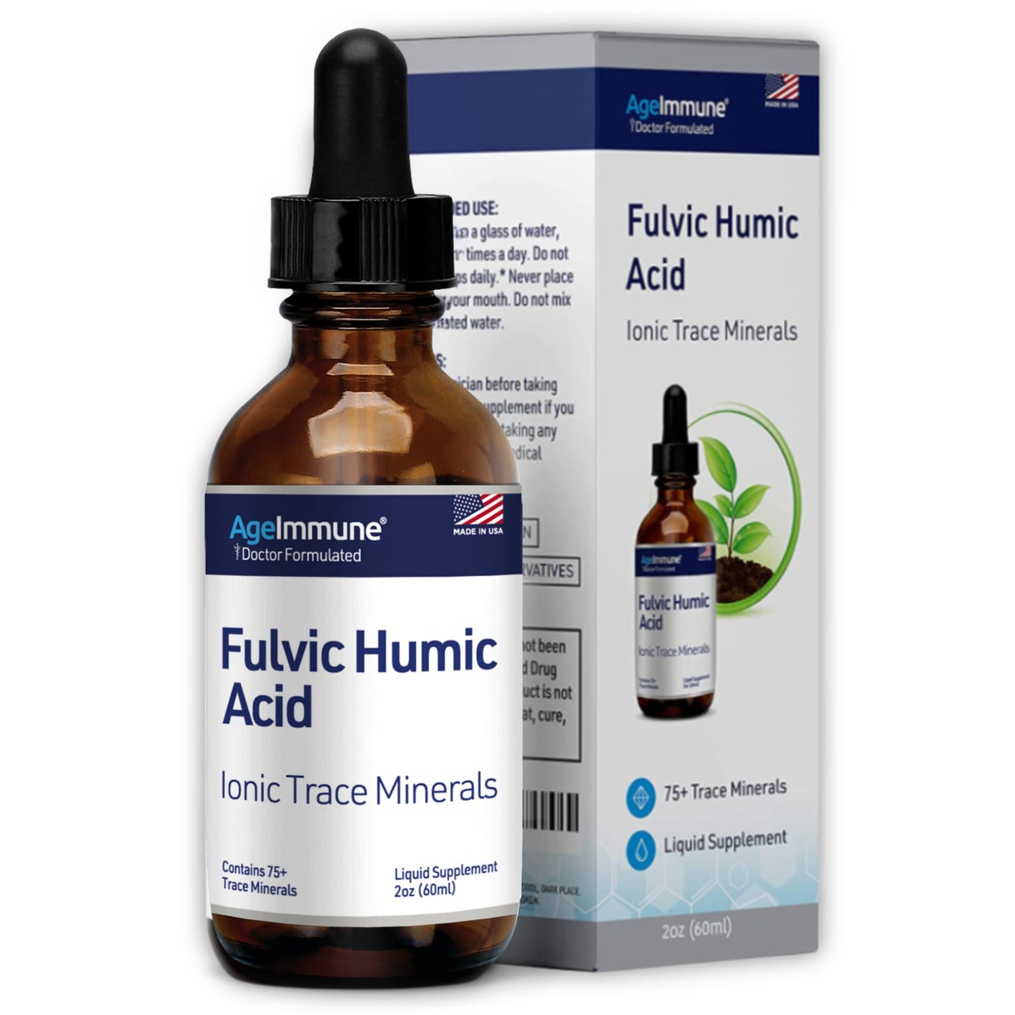 Fulvic Humic Acid 75 + Trace Minerals Liquid Supplement - Plant Derived in USA - Fulvic Acid Minerals Concentrate for Energy, Gut Health and Hydration - Maple Wellness Supplements