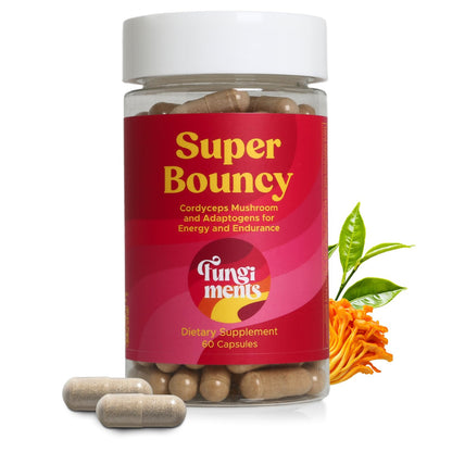 Fungiments Super Bouncy Mushroom Supplement – Cordyceps Focus Capsules for Adults – Natural Brain Boost, Green Tea Energy Vitamins Without jitters, Stamina for Women, Fatigue Support – 60 Count - Maple Wellness Supplements