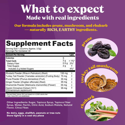 Fungiments Super Prune - Mushroom Supplement - Turkey Tail Mushrooms, Fiber, Rhubarb, Prunes, Ginger, Chamomile - Debloating, Constipation Relief - Maple Wellness Supplements