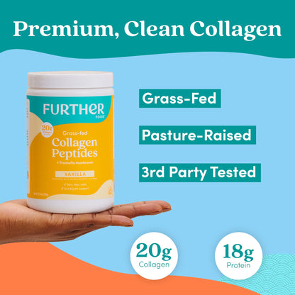 Further Food Vanilla Collagen Peptides Powder with Tremella Mushroom – 100% Grass-Fed, Hydrolyzed Type 1 & 3, 20g of Collagen per Serving, Supports Skin, Hair, Nails & Joints, 22.22 Oz - Maple Wellness Supplements