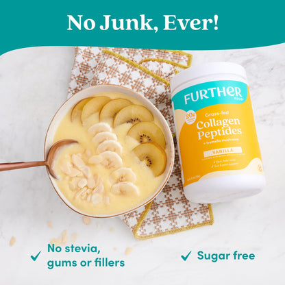 Further Food Vanilla Collagen Peptides Powder with Tremella Mushroom – 100% Grass-Fed, Hydrolyzed Type 1 & 3, 20g of Collagen per Serving, Supports Skin, Hair, Nails & Joints, 22.22 Oz - Maple Wellness Supplements