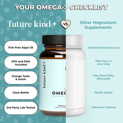 Future Kind Omega-3 Supplement for Clarity, Memory, and Mobility Comfort, 2 Months Supply of Citrus-Scented Softgels with EPA and DHA, Vegan Omega-3 Supplement from Algae, Carrageenan Free, 60 Count - Maple Wellness Supplements