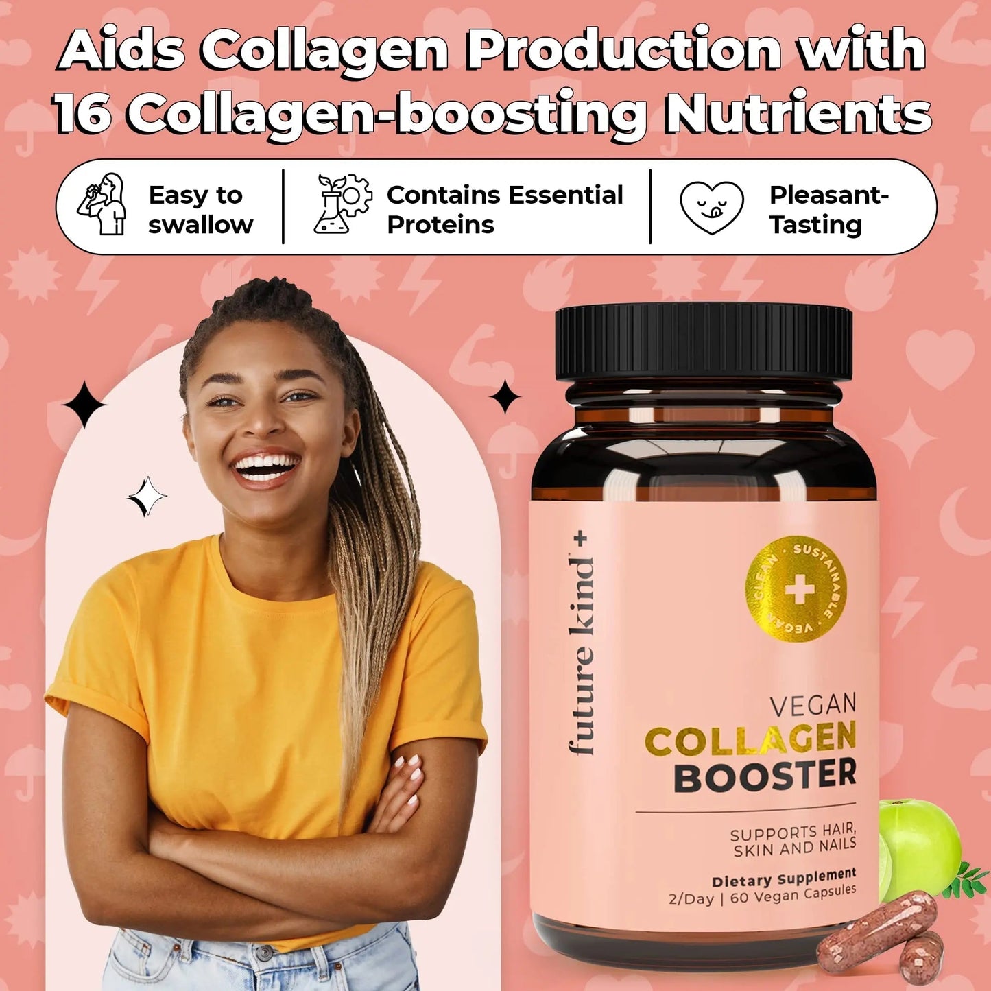 Future Kind Vegan Collagen - Supports Collagen Production with Biotin and Vitamin C (60 Capsules in Glass Bottle) - Maple Wellness Supplements